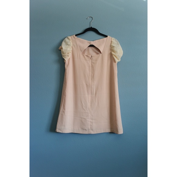 Cute Peach Babydoll Mini Dress, Back Cutout - Picture 4 of 4